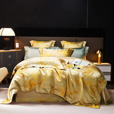 Black Gold Marble Art Luxury Satin Jacquard Soft Silky Duvet Cover Egyptian Cotton Bedding Set